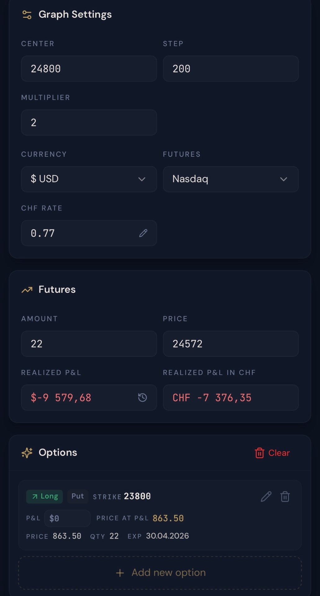 Option Futures Settings